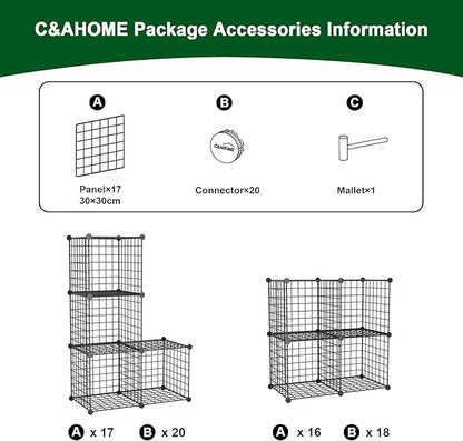 C&AHOME Wire Cube Storage, 4-Cube Storage Organizer Metal, C Grids Storage Bins Shelving, Modular Bookshelf Shelf, Closet Cabinet Ideal for Bedroom, Office 12.4”L x 24.8”W 36.6”H Black UWCS3004B