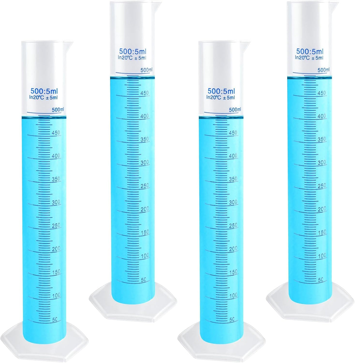 4 Packs 500ml Plastic Graduated Cylinder,Transparent Measuring Cylinder Set with Pour Spout