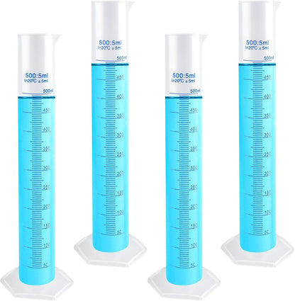 4 Packs 500ml Plastic Graduated Cylinder,Transparent Measuring Cylinder Set with Pour Spout