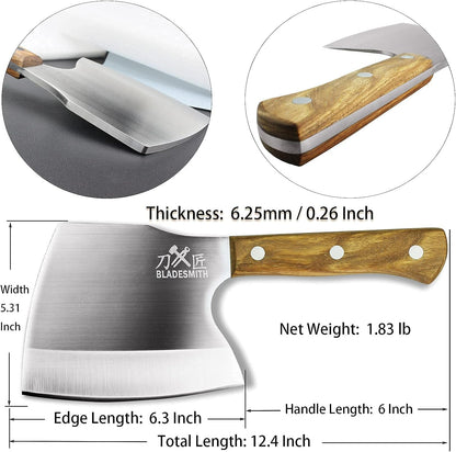 Bladesmith Meat Cleaver Butcher Axe Bone Chopper Heavy Duty - 6.3'' Bone Cutting Knife Bone Breaker, Stainless Steel Thicken Blade & Pear Wood Handle