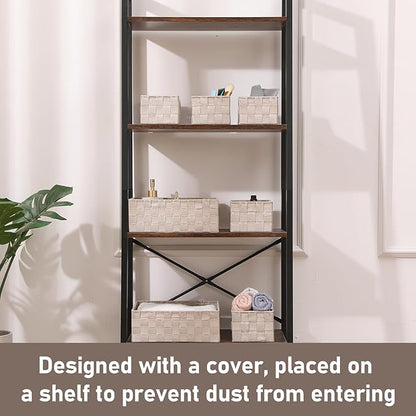 Storage Bins Woven Organizer Set of 7 – Polypropylene Storage Baskets with Metal Frame, Stackable Fabric Boxes for Drawers, Closet, Shelf, Nursery and Office, Beige