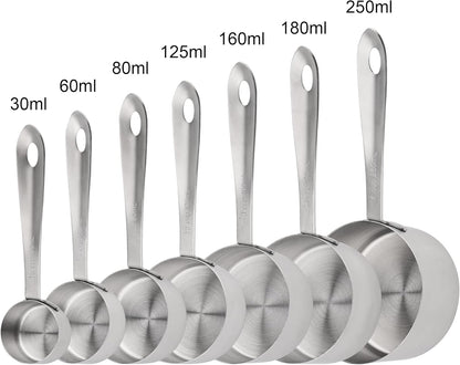 Stainless Steel Measuring Cups - 7 Piece Set, Metric & US, Includes 2/3 & 3/4 Measure Cups