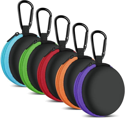 for Earphone Carry Case, 5-Pack Round Pocket Earbud Travel Carrying Case with Zipper for Smartphone Earphone, Wireless Headset, USB Cable, SD Cards Storage Bags, Masks and More