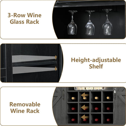 REVOMINCA 55" Farmhouse Coffee Bar Cabinet with 3 Tier Storage Hutch, Black