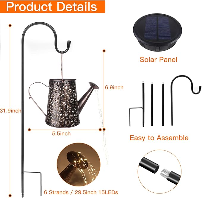 Solar Watering Can with Lights,Solar Outdoor Garden Decor Waterproof Large Hanging Lantern Landscape Lights Outside Decorations for Yard Clearance Porch Patio Pathway Gardening Gift