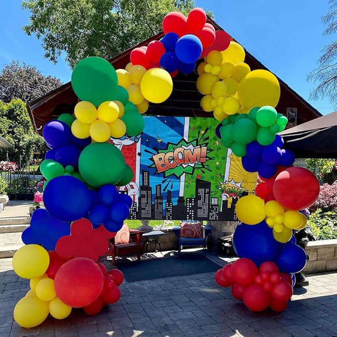 DIY 134pcs Red Yellow Green Blue Balloon Garland Arch Kit for Superhero Theme Party Baby Shower Birthday Party Decoration