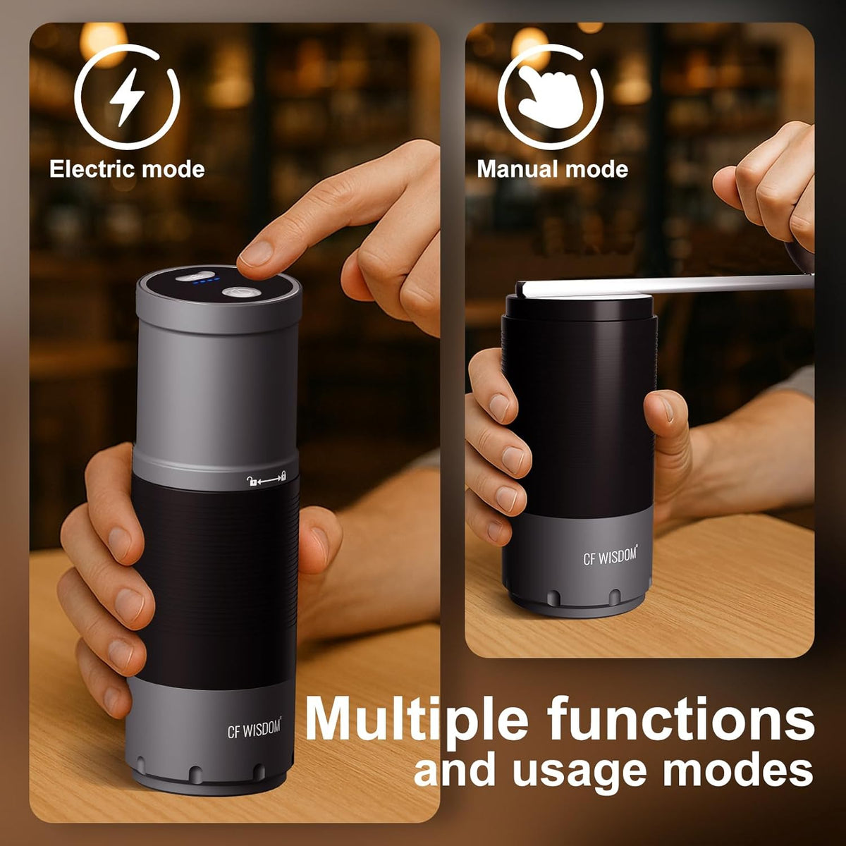 Portable Electric Coffee Grinder, Conical Burr Coffee Grinder – Dual Mode Manual & Electric Grinder Manual with Adjustable Grind Settings