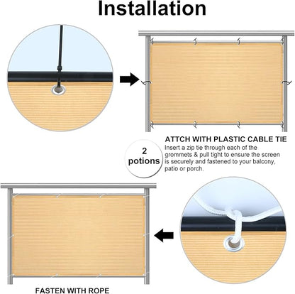 Eden's Decor Balcony Privacy Screen Beige 2'6"x 16' Cover Mesh Windscreen Weather-Resistant UV Protection for Backyard Deck, Patio, Balcony, Pool, Porch, Fence, Railing, Gardening