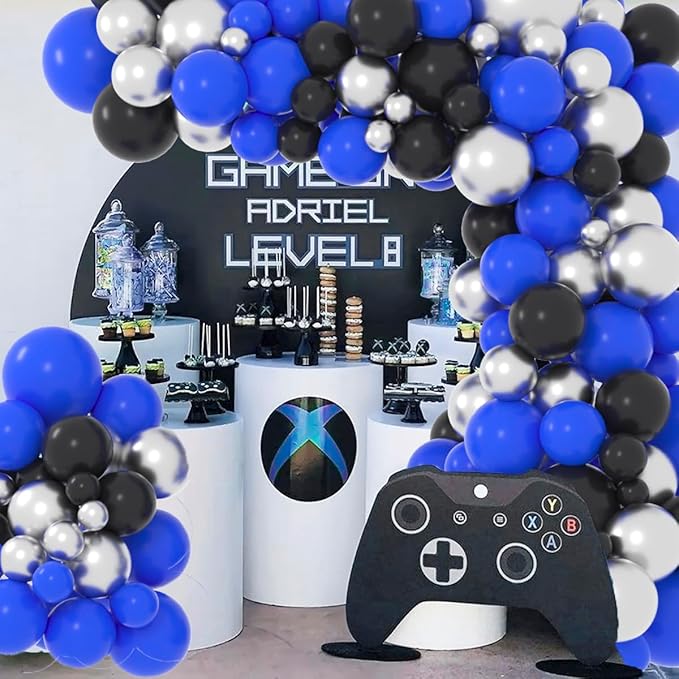 Blue Black Silver Balloon Garland Arch Kit - Royal Blue and Black Balloon Silver Balloons for Boy 21th 30th 40th Birthday Retirement Graduation Prom Video Gaming Party Decorations