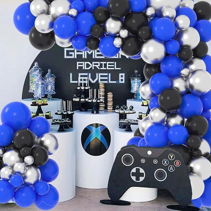 Blue Black Silver Balloon Garland Arch Kit - Royal Blue and Black Balloon Silver Balloons for Boy 21th 30th 40th Birthday Retirement Graduation Prom Video Gaming Party Decorations