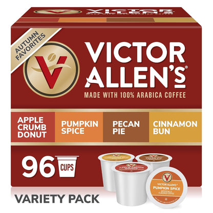 Victor Allen's Coffee Autumn Favorites Coffee Variety Pack SSC (Apple Crumb Donut, Pumpkin Spice, Pecan Pie, Cinnamon Bun), 96 Count