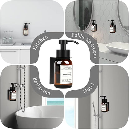 8.5oz Glass Soap Dispenser 2 Pack - Shampoo,Conditioner and Dish Soap Dispenser with Pump,Wall Mount Holder and Waterproof Labels for Kitchen and Bathroom (Brown)