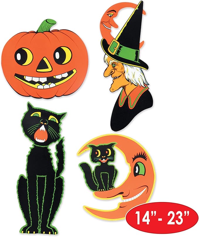 Beistle 8 Piece Retro Vintage Paper Halloween Decoration Cut Outs
