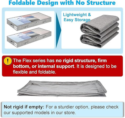 3 Inch Low Profile Under Bed Storage Drawer 4 Pack, Lightweight Underbed Clothes Storage Container Bins With NO STURCTURE, Shallow Storage Bag for Dorm & Home, With Clear Lids & Water-Resistant Fabric