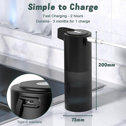 Automatic Dish Soap Dispenser for Kitchen Wall Mounted Touchless Liquid Soap Dispenser USB C Rechargeable for Hand for Bathroom IPX5 Waterproof, Matte Black