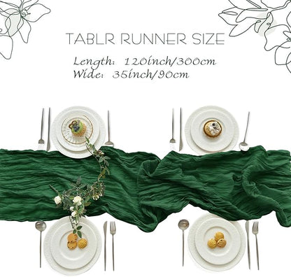 IVAPUPU 4 Pcs Cheesecloth Table Runner - 10ft Emerald Green Boho Gauze Cheese Cloth Table Runners for Baby Shower Decorations Wedding Party Summer Garden Decor