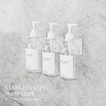 Shampoo and Conditioner Dispenser for Shower Wall 3 Chamber,Refillable Shampoo and Conditioner Bottles with Waterproof Labels,Soap Dispenser with Pumps