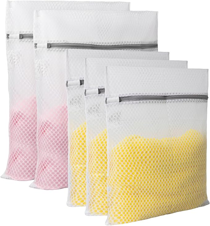 GOGOODA Mesh Laundry Bags for Delicates, 5 Set(3 Medium, 2 XL Large) Honeycomb Mesh Lingerie Wash Bags, with Zipper Closure for Bras, Underwear, Baby Clothes