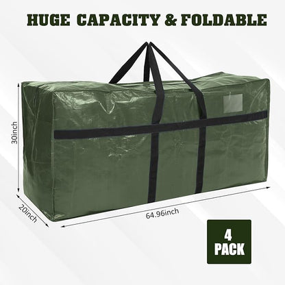 Windyun 4 Pack 168 Gallon Extra Large Moving Bags XXL Heavy Duty Storage Bag with Strong Zipper Handle Jumbo Big Tote Box Foldable for College Dorm Travel Clothes Duffle Blanket Pillow(Army Green)