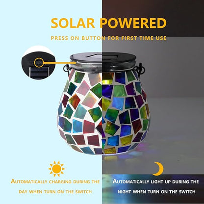 Afirst Mosaic Solar Lanterns Outdoor - Glass Hanging Solar Lights Hollow Out Waterproof Table Lamp Outdoor Decorative for Garden, Patio, Holiday Party Outdoor Decoration