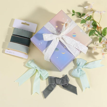 BEEFLYING 3 Styles Olive Green Wire Edged Ribbons for Gift Wrapping Decoration 25~28mm×2.7m Spot Ribbons Satin Ribbons for Wedding Party Decoration Hair Bows Flower Designs Sewing and Craft, 9 Yards