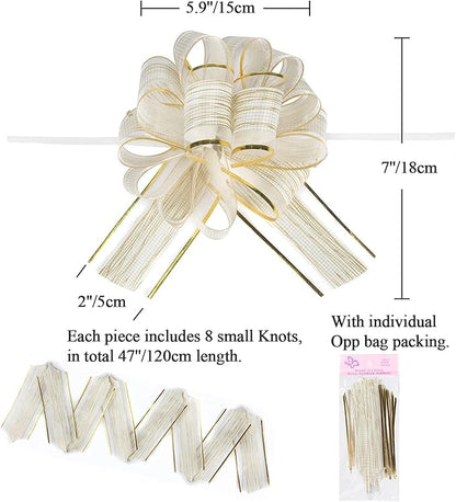 10 PCS Large Pull Bow Gift Wrapping Bows, Pull Bow with Ribbon for Wedding Gift Baskets, Party Gift Wrap Bows, Presents Decorating Bows (White)