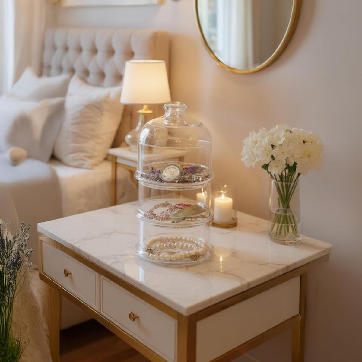 ums 3 Tier Glass Jars with Lid, Cookie Jar, Candy Jars for Candy Buffet, Apothecary Jars, Kitchen & Bathroom Organizers and Storage