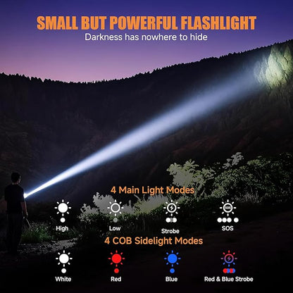 Banral Rechargeable Tactical Flashlights High Lumens - Super Bright Small Powerful LED Magnetic USB C Flashlight, 8 Modes, Dual Button Waterproof Pocket Flash Light for Emergency, Car (2, Blue)