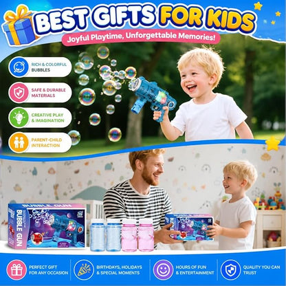 2 Packs Bubble Gun for Kids, 20Hole Automatic Bubble Machine Gun Blaster with LED Light, Leak-Proof Bubble Blower for Toddlers Boys Girls Ages 4-12,Easter Basket Stuffers Party Favor Outdoor Kids Toys
