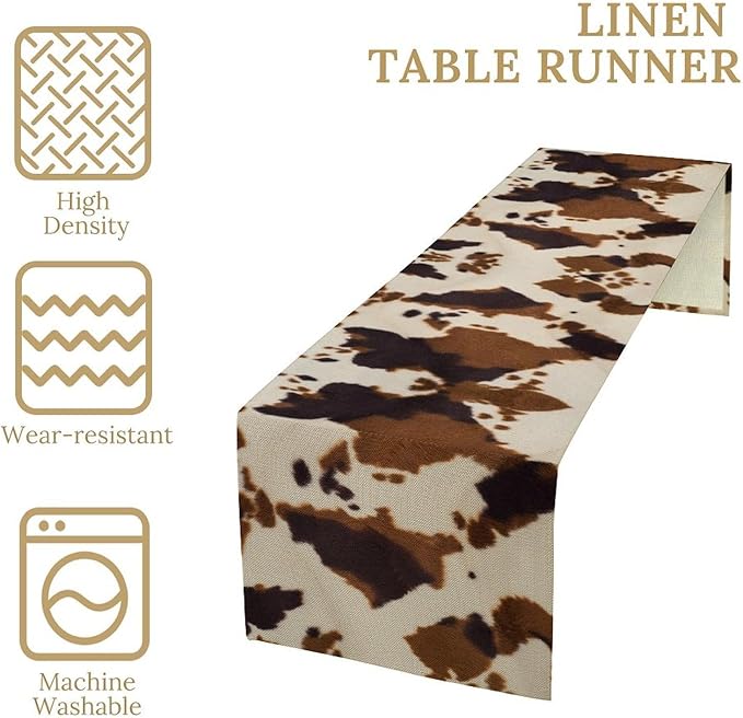 Cowhide Print Table Runner, Western Farm Animal Fur Wildlife Rustic Table Runner for Kitchen Farmhouse Dining Home Banquet Party 13x90in