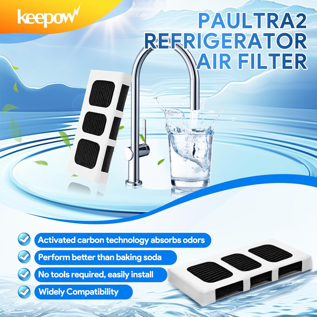 KEEPOW Paultra2 Refrigerator Air Filter Compatible with Frigidaire Pureair Ultra 2, Pure Air Ultra 2, Pureair Ultra ii, Electrolux 242047805, 5303918847, EAP12364179 (4 Pack)
