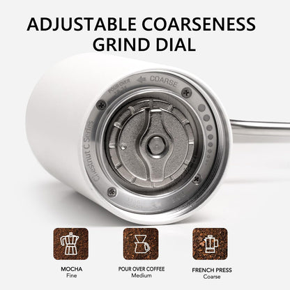 TIMEMORE Manual Coffee Grinder with Stainless Steel Conical Burr Coffee Grinder Chestnut C2 Internal Adjustable Setting Capacity 20g Pour Over Coffee for Travel, Camping, Home White