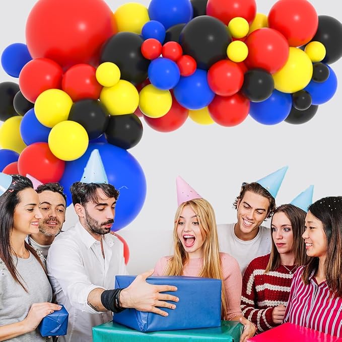 Red Yellow Blue Black Balloon Garland Arch Kit - Red Blue Black Yellow Balloons Spider Hero Birthday Decorations for Super Boy Hero Man Robots Video Game theme Birthday Carnival Circus Party Decors