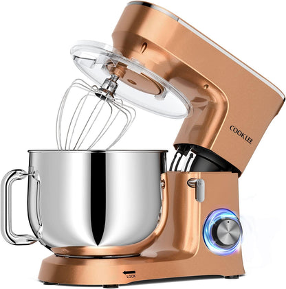 COOKLEE Stand Mixer, 9.5 Qt. 660W 10-Speed Electric Kitchen Mixer with Dishwasher-Safe Dough Hooks, Flat Beaters, Wire Whip & Pouring Shield Attachments for Most Home Cooks, Champagne