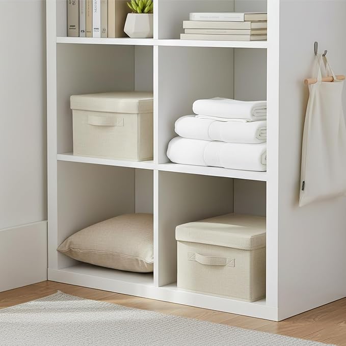 Large Fabric Storage Bins with Lid,Foldable Closet Organizers and Storage Basket,2-Pack Stackable Storage Boxes for Organizing Clothes,Toys,Sheets,18"×11"×8" Beige