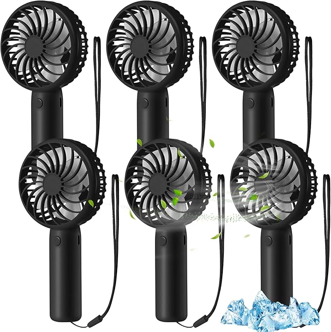 Tujoe 6 Pcs Mini Powerful Handheld Fan 3 Speed Personal Small Portable Rechargeable Fan with Base USB for Women Eyelash Makeup Office Travel Beach Indoor Outdoor (Black)