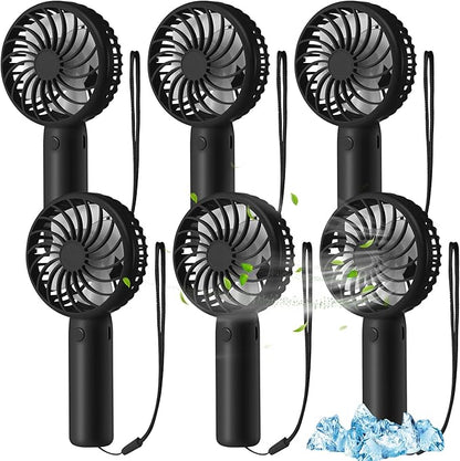 Tujoe 6 Pcs Mini Powerful Handheld Fan 3 Speed Personal Small Portable Rechargeable Fan with Base USB for Women Eyelash Makeup Office Travel Beach Indoor Outdoor (Black)