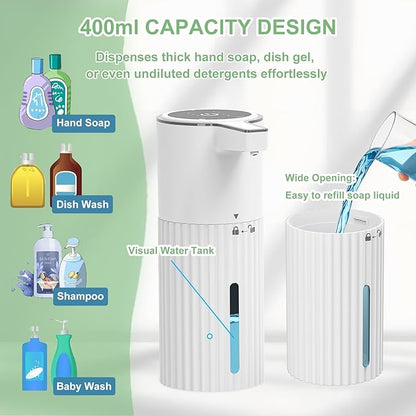 Automatic Soap Dispenser, Continuous Flow Control 400ml Large Capacity Rechargeable Waterproof Adjustable Volume Soap Dispenser for Bathroom & Kitchen(Liquid)