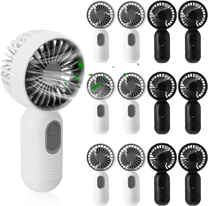 Rossesay 12 Pack Mini Portable Handheld Fan Bulk for Travel 3 Speeds, Rechargeable USB Battery Operated, Small Personal Eyelash Fans for Women Men Indoor Outdoor(Black White,Classic Style)
