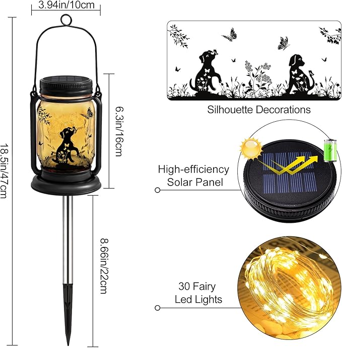 Dog Hanging Mason Jar Solar Lights, Labrador Retriever Solar Lanterns 3-in-1 Outdoor Waterproof, Birthday Gifts for Women Mom Mother's Day Dog Lover, Garden Decor for Patio Yard Balcony Decoration
