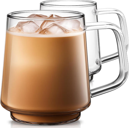 Aquach 20 Oz Glass Coffee Tea Cups, Clear Mugs with Handle, Microwave and Dishwasher safe Home Office Mug Perfect for Americano Latte Hot Beverages