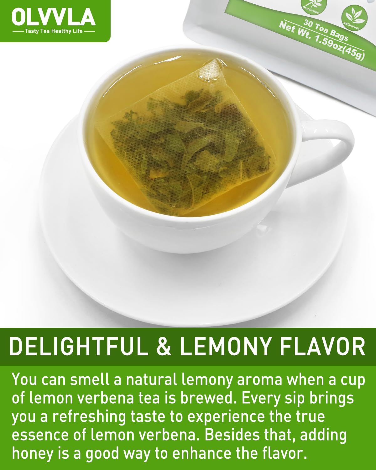 Olvvla - Premium Lemon Verbena Tea Bags - 1.5g X 30 Count - Pure Natural Cedron Herb - Caffeine-free - Non-GMO - Lemon Tea - Verbena Tea