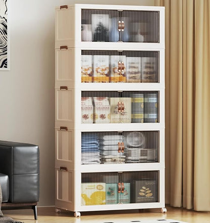 SAILUN 145Gal/580Qt Stackable Storage Bins Folding Collapsible Storage Bins with a Lid, Closet Organizers and Storage,Blush White 26" W x 17" D x 71" H