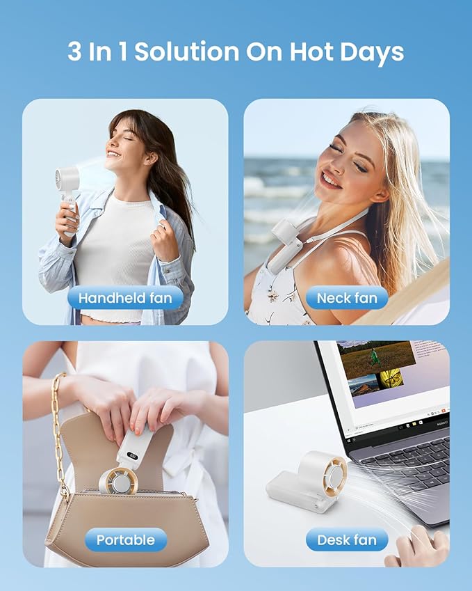 2 Pack Handheld Portable Turbo Fan with Ice Cooler, Speed (1-199) 5500mAh*2 Rechargeable Personal Fan,[20H Cooling Time] Mini Yet Powerful, Small Pocket Fans for Travel/Outdoor/Office, White