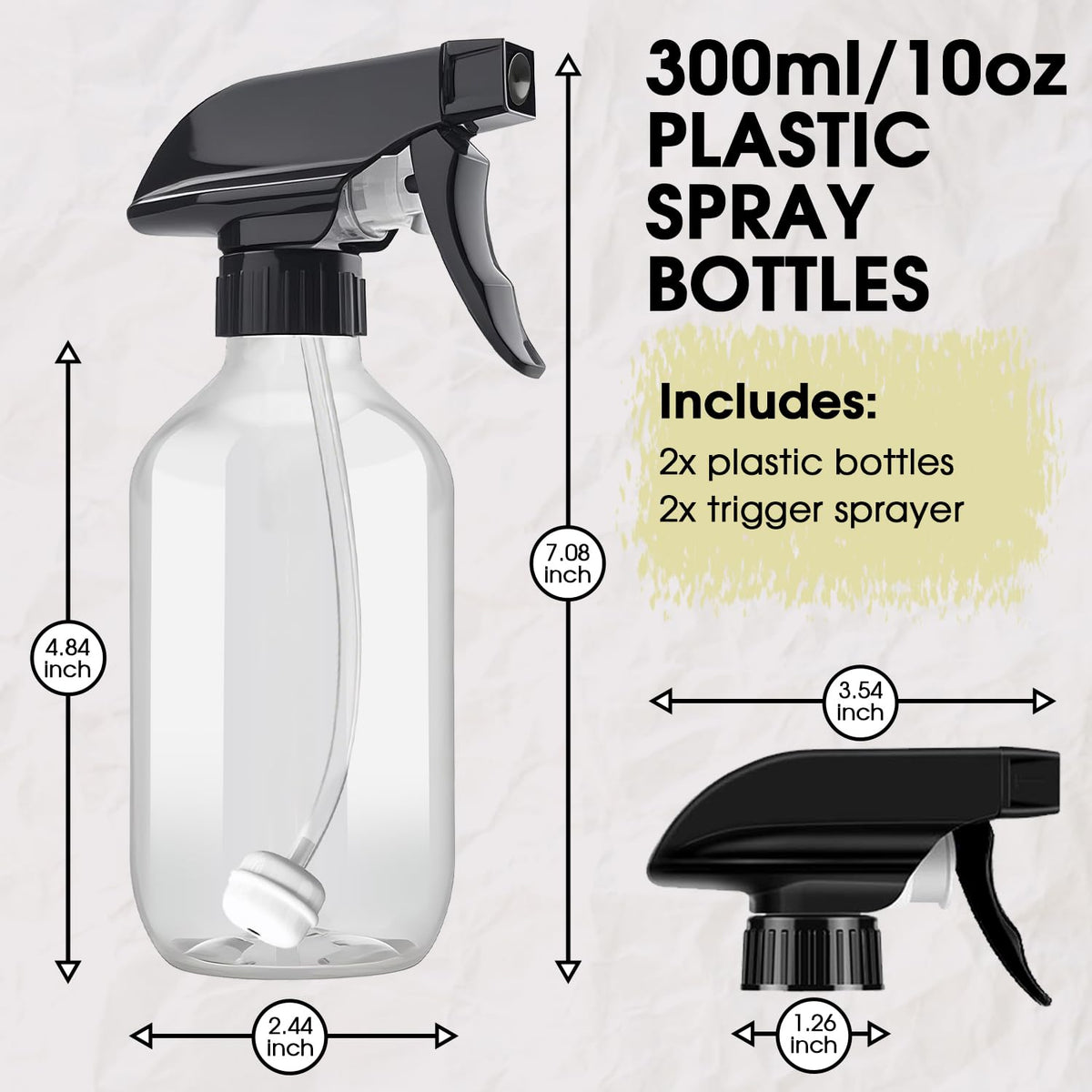 AMORIX Plastic Spray Bottles 2 Pack 360° Water Spray Bottle for Cleaning 10 oz/300 ml Upside Down Spray Bottle Small Mister Squirt Bottle with Adjustable Nozzle for Hair, Cooking, Plant, Pet
