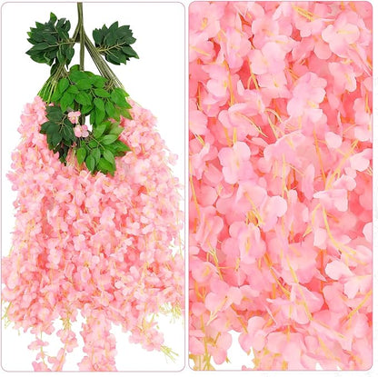 Alotiki Wisteria Hanging Flowers,36 Pack Fake Hanging Flowers Wisteria Artificiales Garland for Home Wedding Arch Floral Party Garden Ceremony Outdoor Decor,3.6 Feet Long(36,Pink)