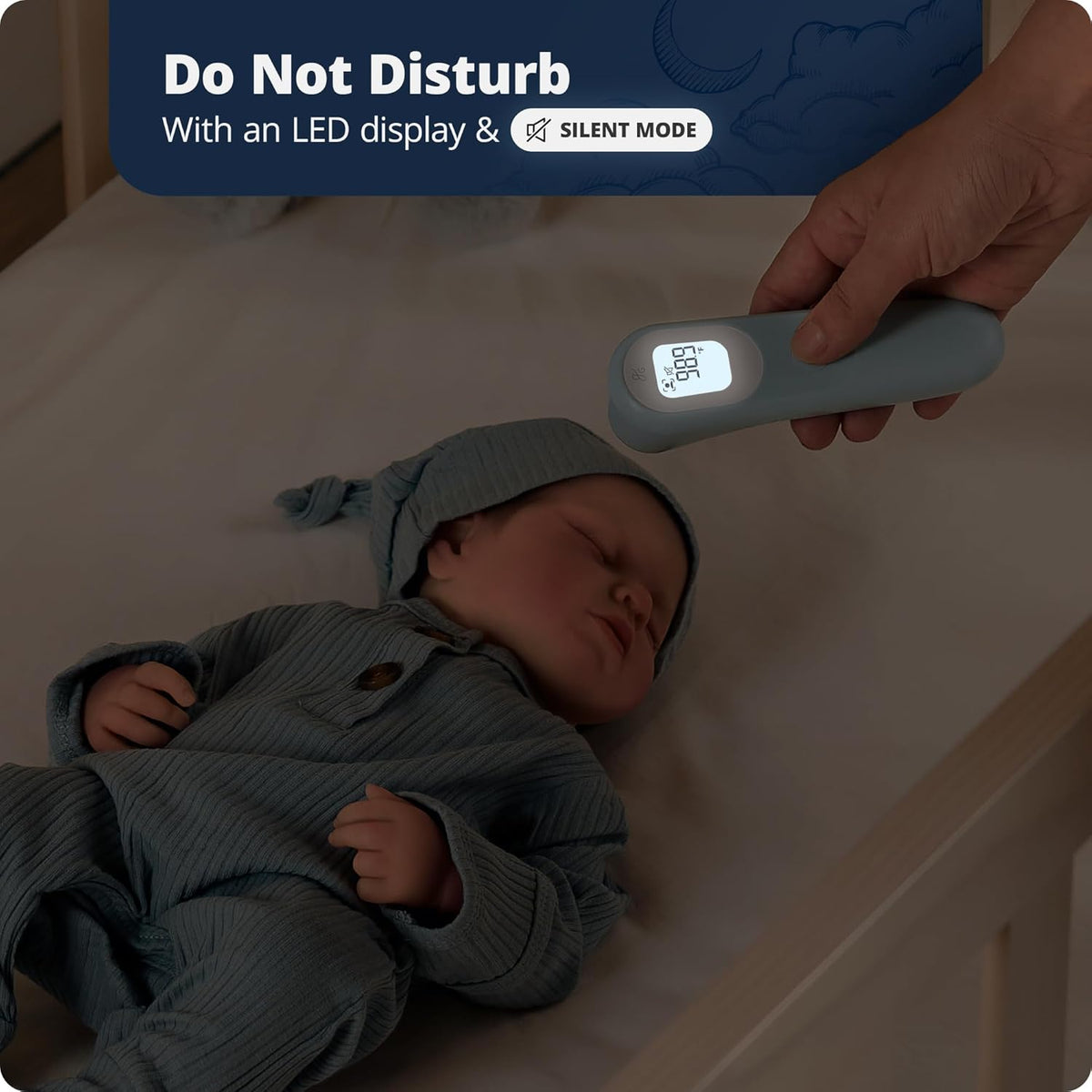 Greater Goods No-Touch Infrared Digital Thermometer for Adults, Kids, and Babies, Forehead Thermometer with Ergonomic Grip, Fever Alarm, Powder Blue