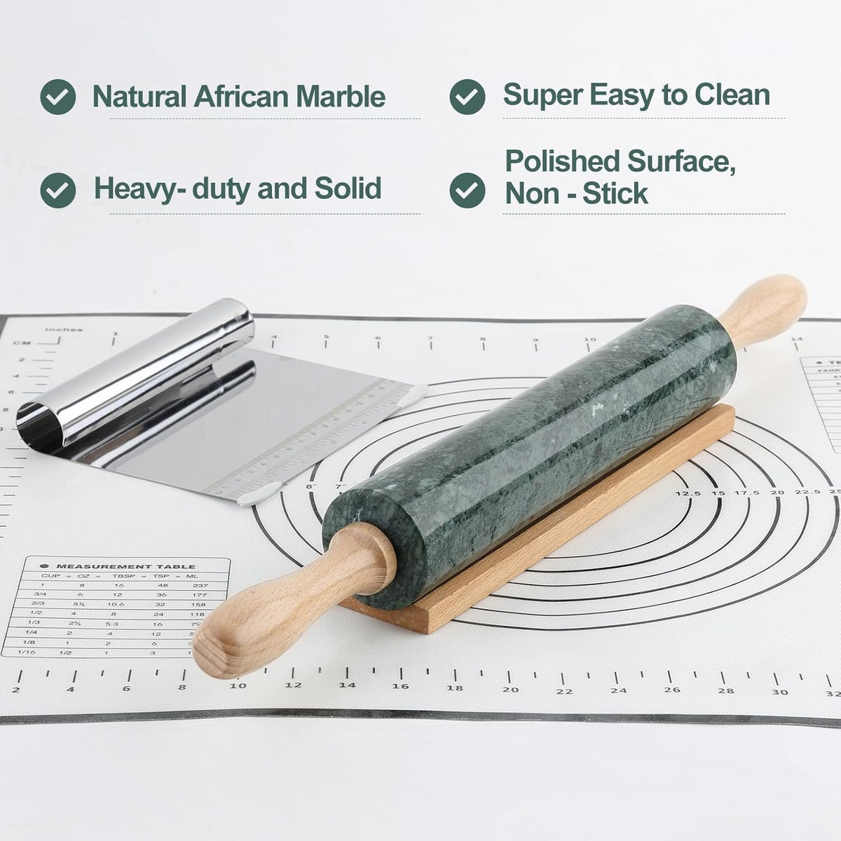Koville Indian Natural Marble Rolling Pin, Non-Stick Polished Dough Roller, Pasta, Dumpling, Fondant, Pie Crust, Bread, Pizza Dough
