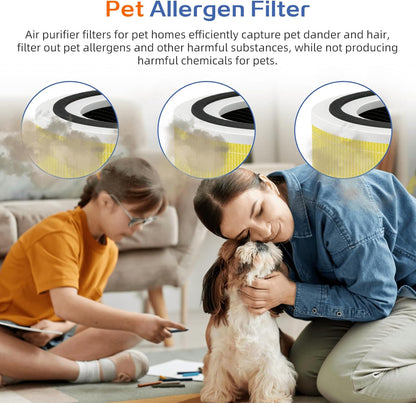 240 True HEPA Pet Allergy Replacement Filter 14 for Puro 240 Air Purifier,3-in-1 High-Efficiency HP-14 with Activated Carbon Filter,4 Pack,Yellow