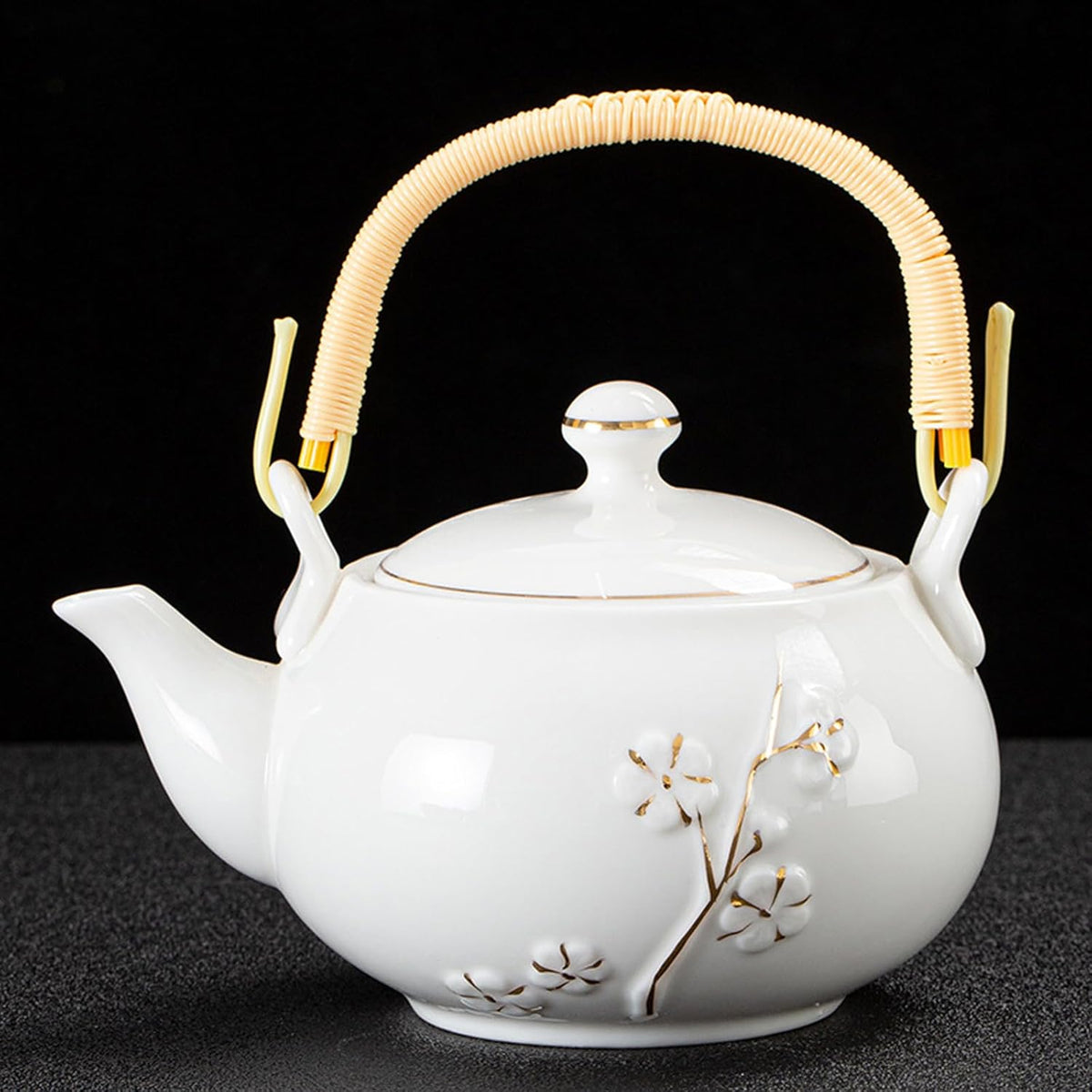 KEYDUACU Japanese Tea Set, White Ceramic Tea Set, Plum Blossom Embossed, Includes 1 Teapot, 6 Anti-scald Teacups,Tea Tray,Strainer, Used for Home, Outdoor, Gift, Chinese Kung Fu Tea Set(FDMH-FT-WHITE)